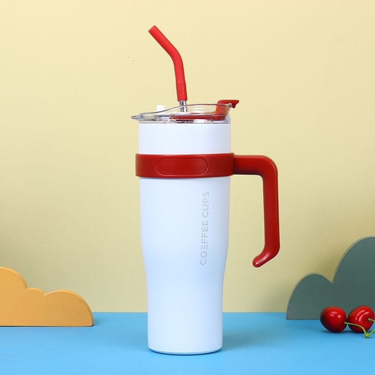 Colorful Insulated Coffee Tumblers with Handle & Straw 1200 ml - Image 4