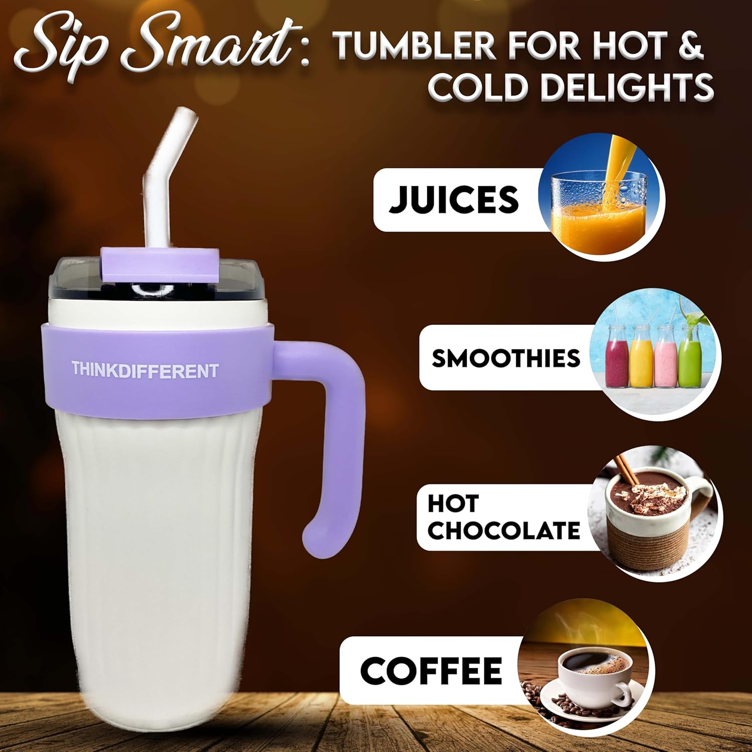 Colorful Insulated Tumblers with Handle & Straw 890 ml - Image 8