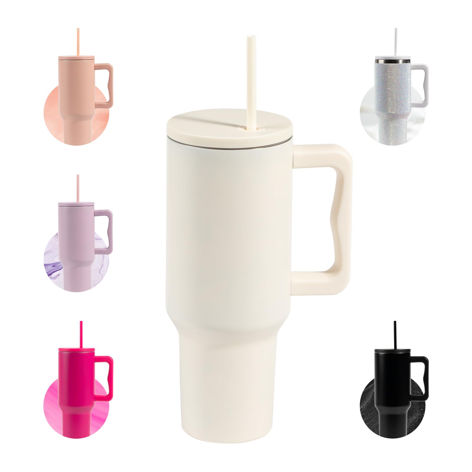 Insulated Tumblers with Handle & Straw 1200 ml - Image 4