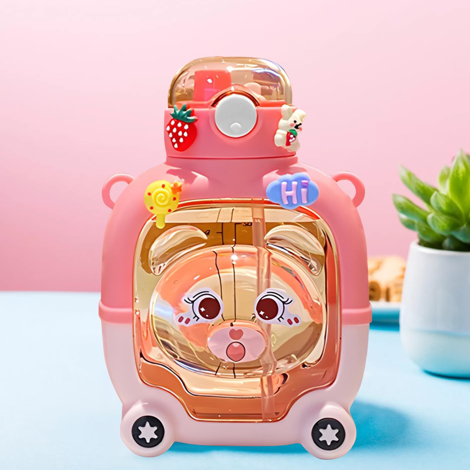 Cute Cartoon Water Bottle with Handle and Straw 1000 ml - Image 11